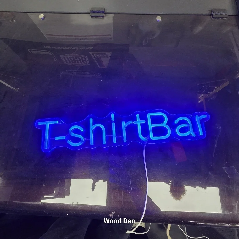 T shirt bar neon sign blue lights